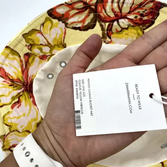 Zimmermann Printed Canvas Bucket Hat Yellow Hibiscus One Size